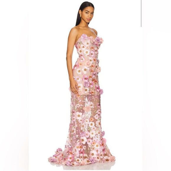 NWOT Bronx and Banco Jasmine Gown in Pastel Pink Multi Floral Strapless - Picture 6 of 16